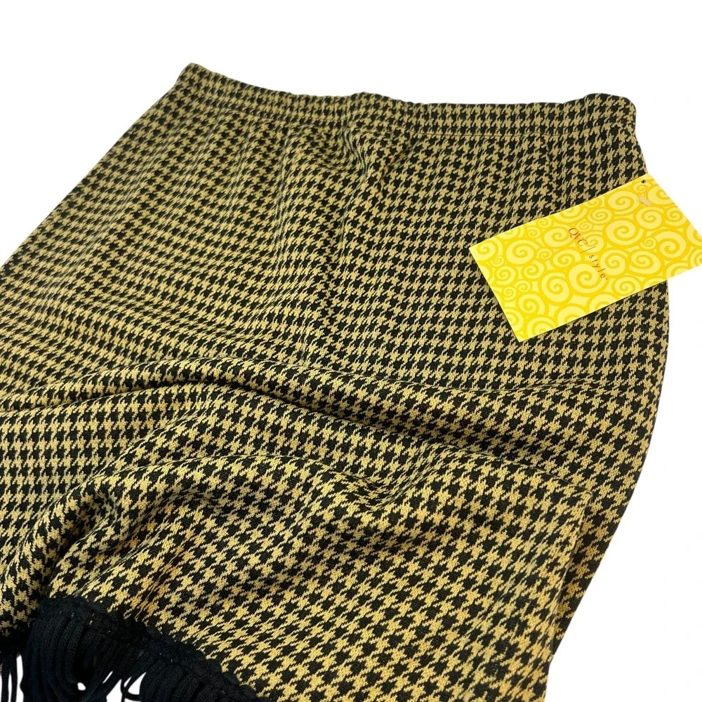 NWT Nina Leonard Houndstooth Skirt With‎ Black Fringe Size Medium Ankle Length